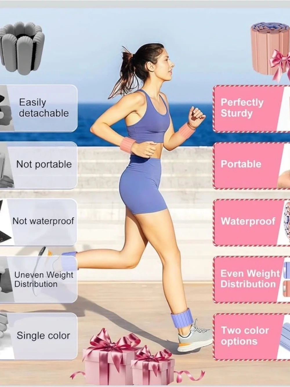 2 Pcs. Magnetic  Pink Fitness Ankle/Wrist Weight 1.1 lbs Waterproof (New)